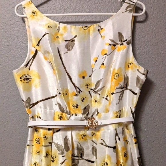 Jessica Howard Retro 60s Sleeveless Scoop Neck Fit Flare White Yellow Floral 10 - Picture 10 of 16